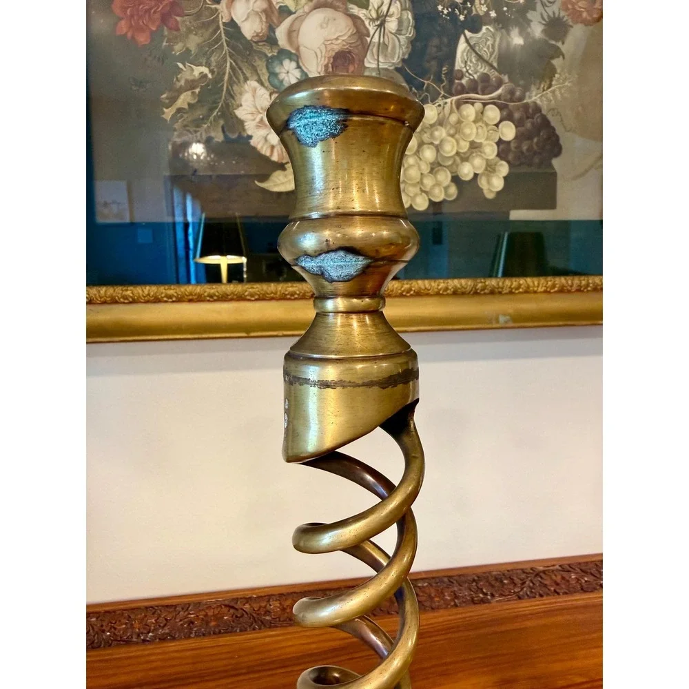 Vintage Solid Brass Barley Twist Candlesticks Pair • 13.75